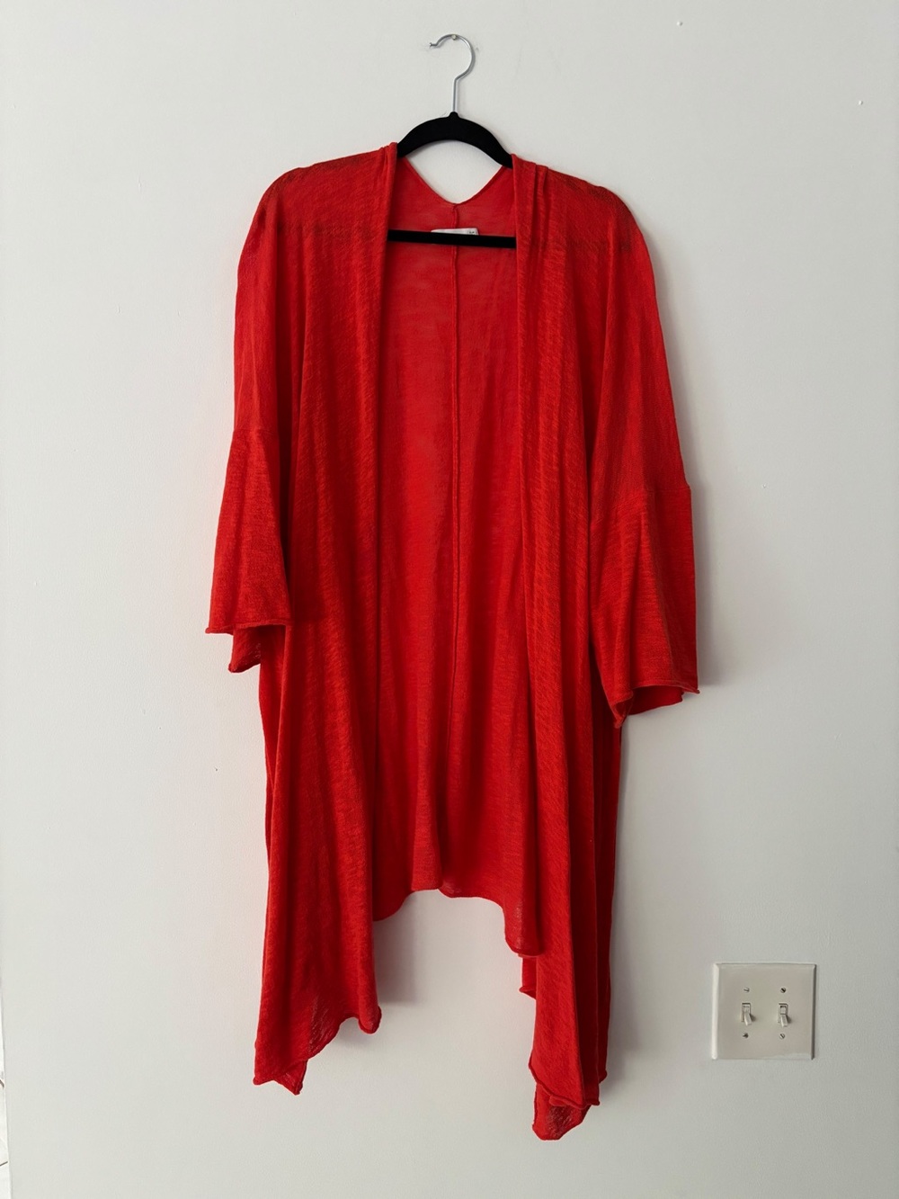 Zara Knit Womens Red Open Front Kimono Cardigan Bell Sleeve Asymmetric Hem L